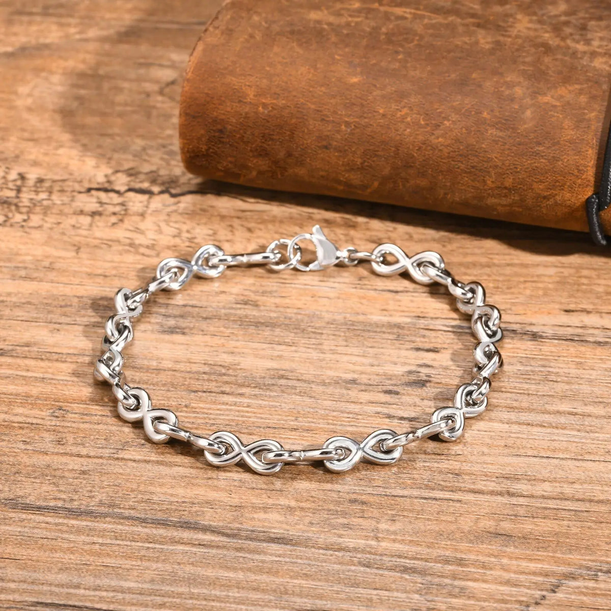 Stainless Steel Chain Bracelets for Men Boys,Infinite Link Chain Handmade Wristband,New Punk Jewelry