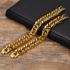 Gold Plated Men's Chunky Chain Bracelet,Stainless Steel Thick Cuban Chain Wristband,Hip Hop Punk Luxury Jewelry Gift for Him