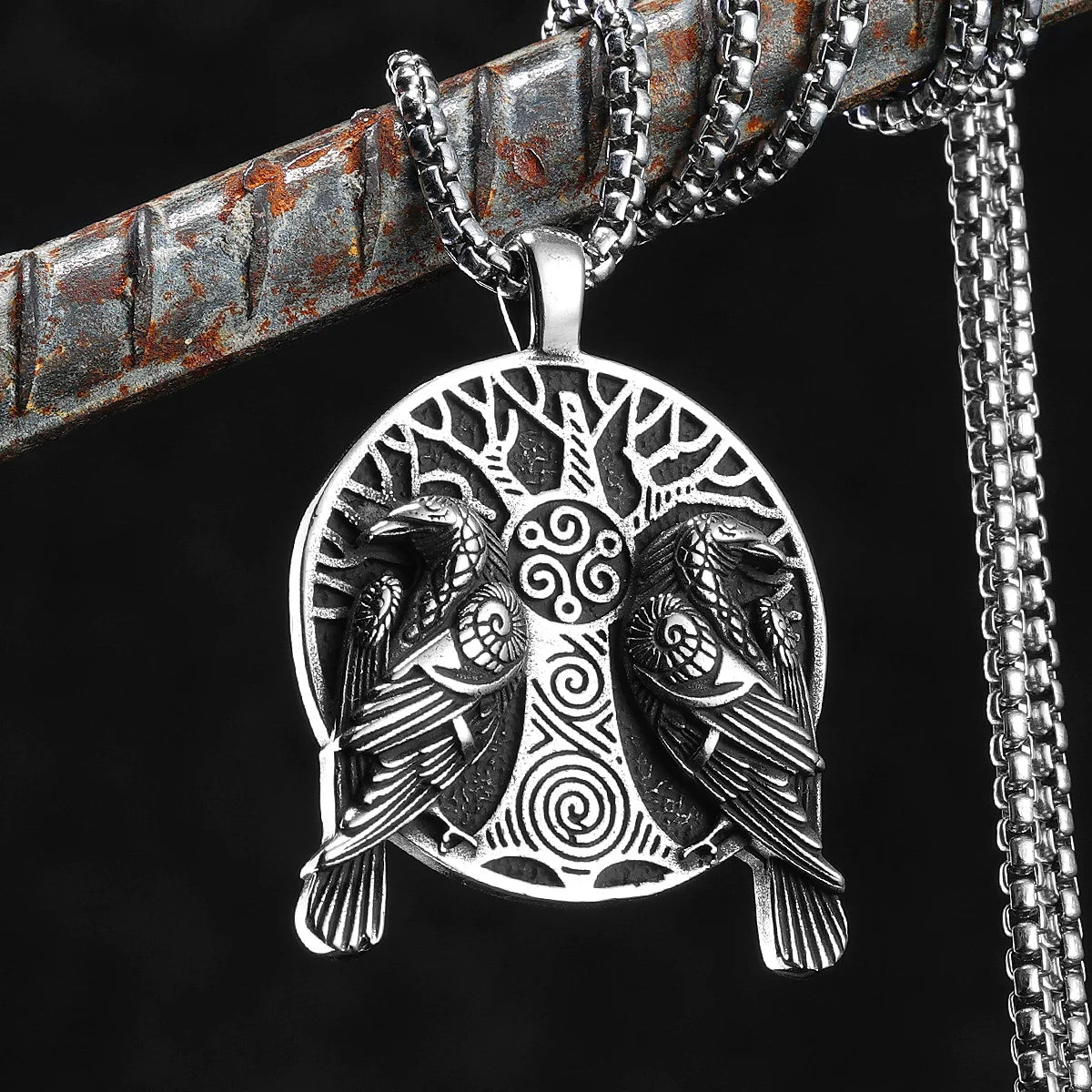 PENDRA Tree Raven Steel Necklace