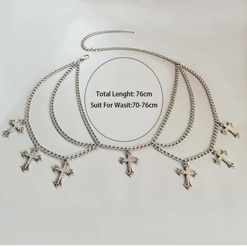 Vintage-Inspired Multi-Layer Metal Waist Chain With Hollow Cross Pendant - Sexy Body Accessory For Women Necklaces For Women