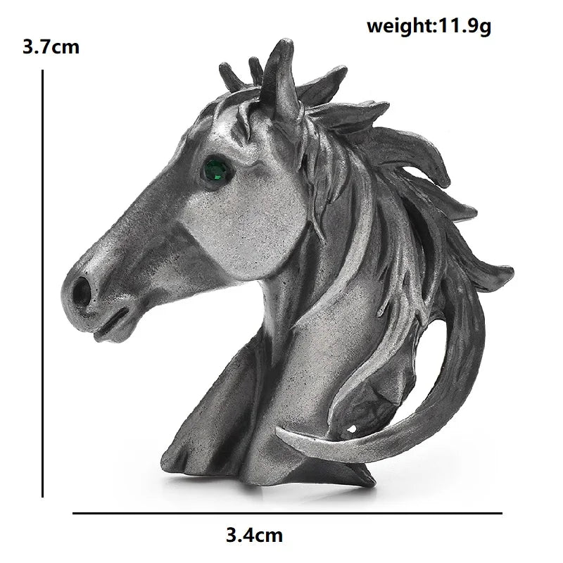 Wuli&baby Vintage Strong Horse Head Brooches For Women Men 2-color Alloy Animal Casual Party Brooch Pins Gifts