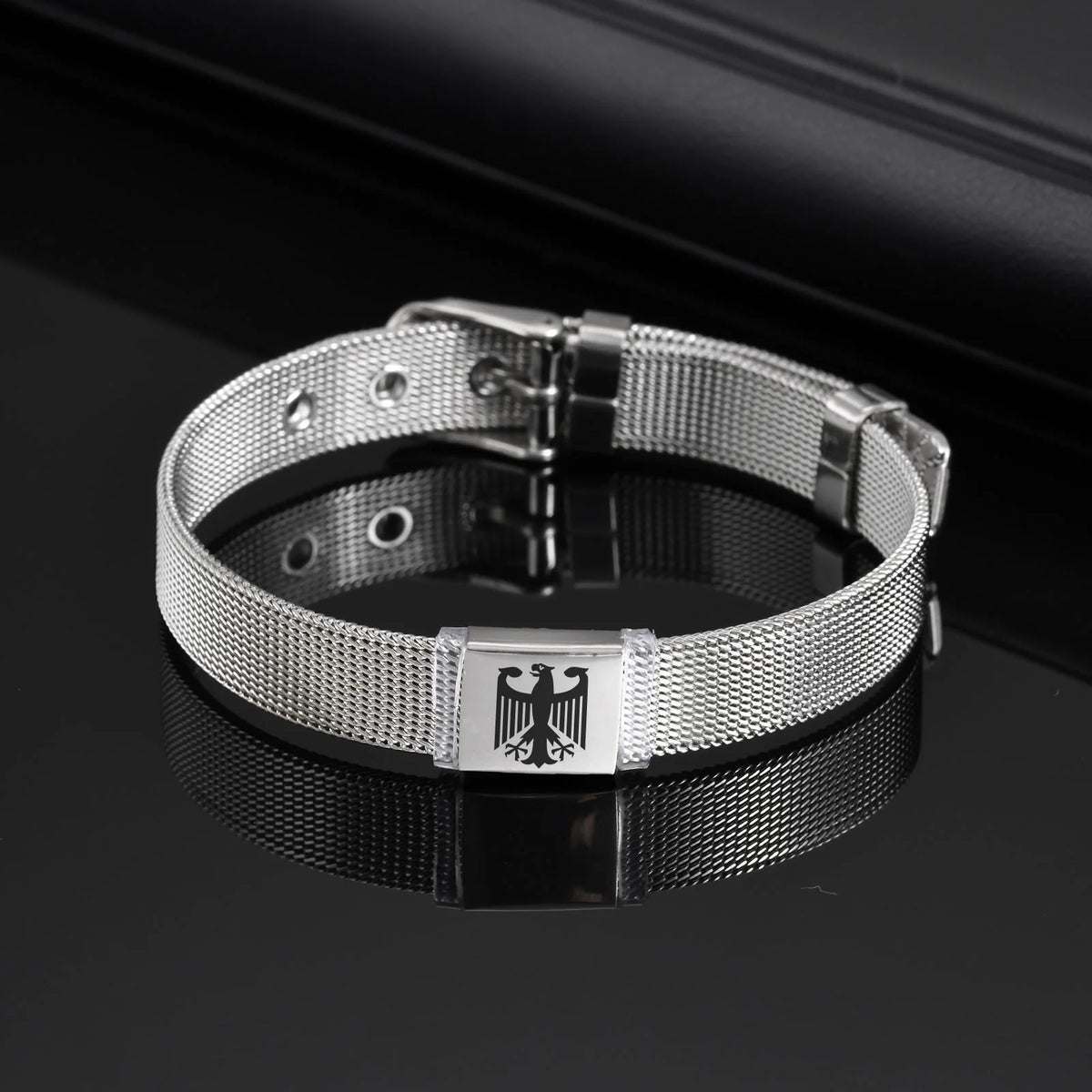 German Eagle Bracelet for Men Boys,Stainless Steel Mesh Adjustable Wristband,Germany Jewelry Gift