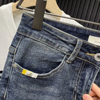 Trendy Brand 2026 Versatile Labeled Jeans for Men Stretch Slim Fit Simple Skinny Pants Trendy Cat Whisker Slimming Cropped Pants