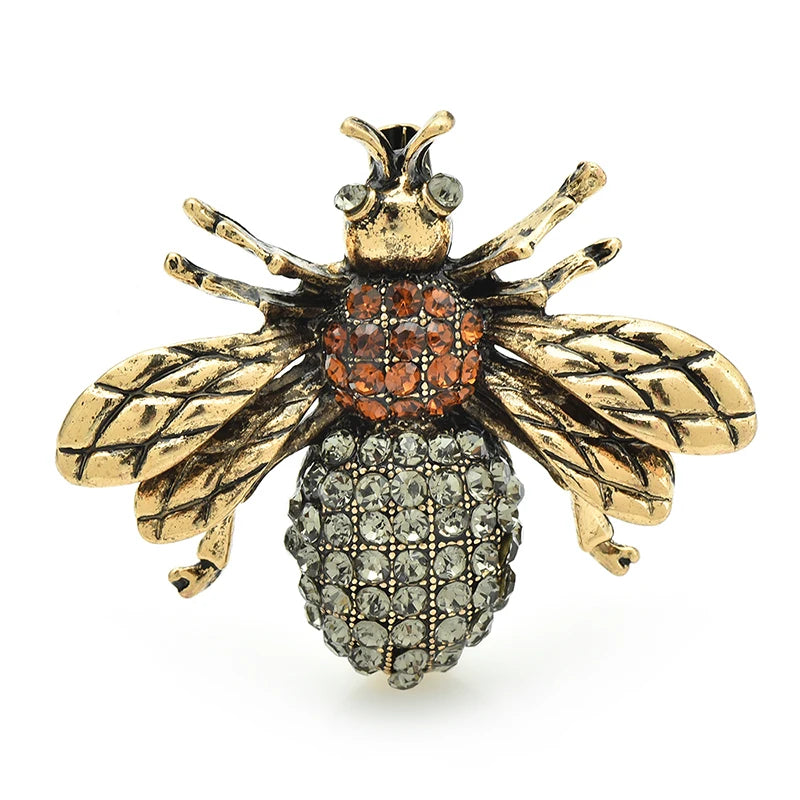 Wuli&baby Vintage Bee Brooches For Women Unisex 4-color Rhinestone Cute Insects Party Casual Brooch Pins Gifts