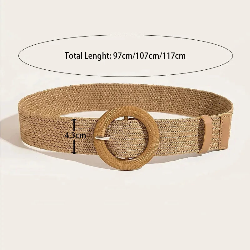 PENDRA Zaraellea Straw Round Buckle Boho Belt