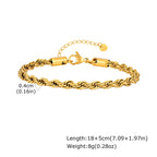 2/3/4/5mm Twist Rope Chain Bracelet for Men Women,Casual Stainless Steel Adjustable Chain Wristband,Gold/Siver Color Chain