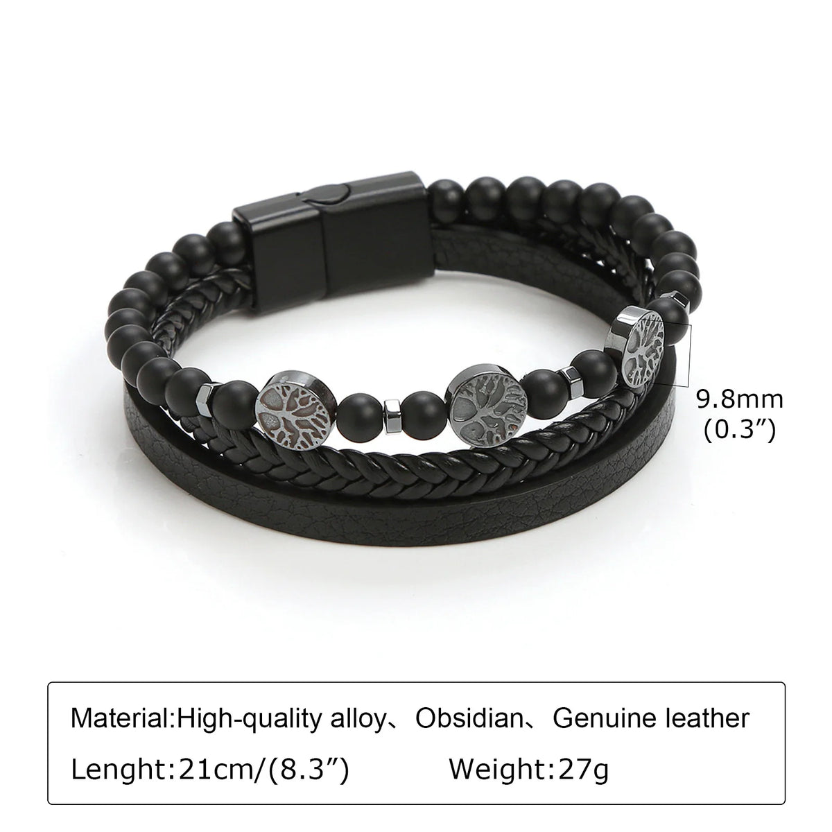 Tree of Life Leather Bracelets for Men Dad Father Grandfather BFF, Black Braided Rope Chain Multi-Layers Wristband Gift Jewelry