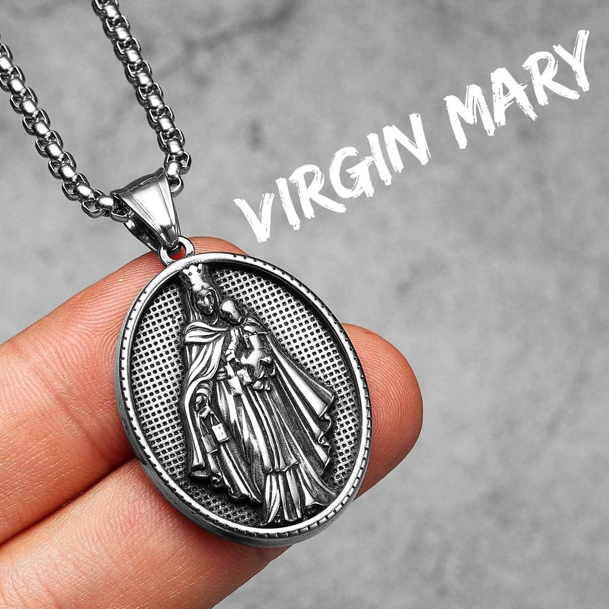 Virgin Mary Stainless Steel Men Necklaces Pendants Chains Women Jewelry New Cool Powerful Amulet Accessories Gifts Wholesale