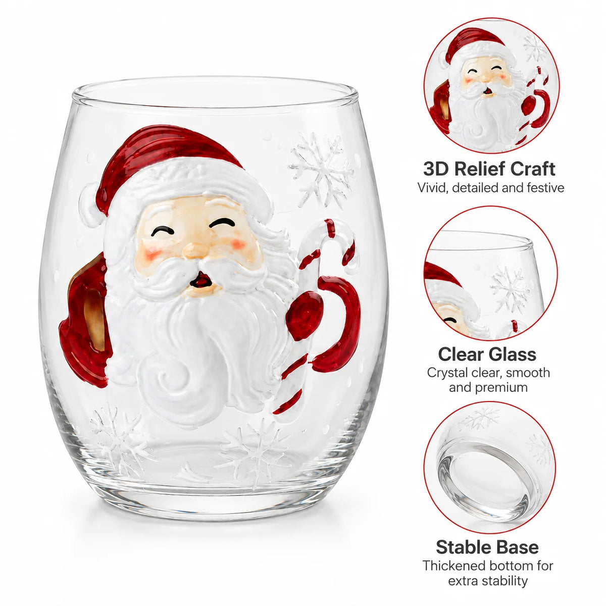 Hand Painted Christmas Whiskey Glass Santa Reindeer Snowman Tree Decorative Drinking Cup Holiday Party Barware
