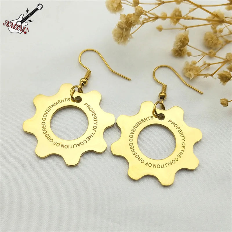 Vintage Game War Machine Earrings Stainless Steel Reaction Furnace For Women Men Gold Color Gear Drop Earring Rock  Jewelry