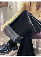 Black Gold Velvet Wide Leg Pants Women Winter Velvet High Waist Drop Feel Straight Tube Versatile Casual Floor Pants