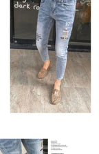 High Quality Stylish Low Rise Men's Designer Clothes New Blue Embroidered Jeans for Men Slim Kpop Style Students Cowboy Pants