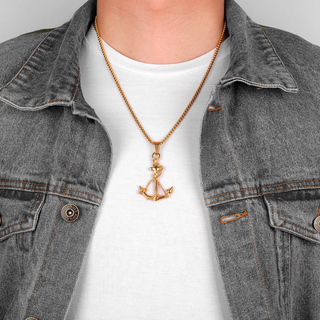 PENDRA Golden Anchor Boyfriend Steel Necklace