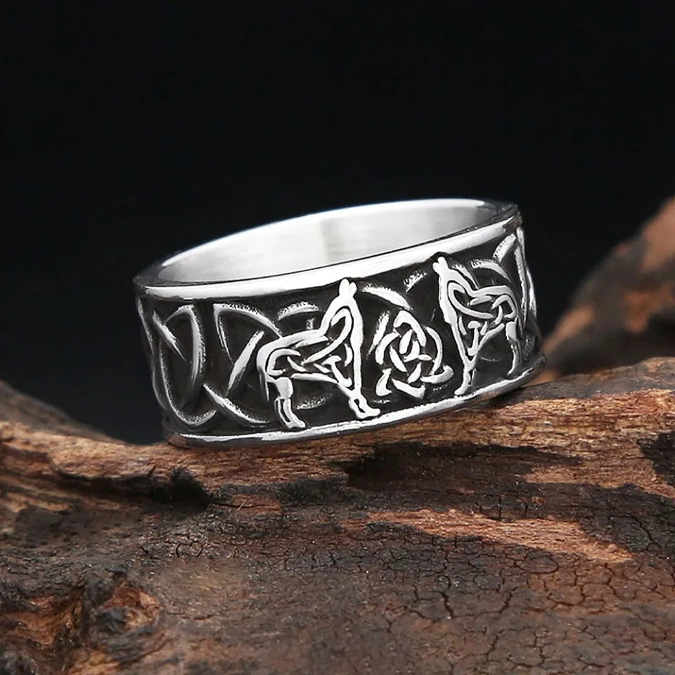 PENDRA Wolfduo Nordic Double Wolf Ring