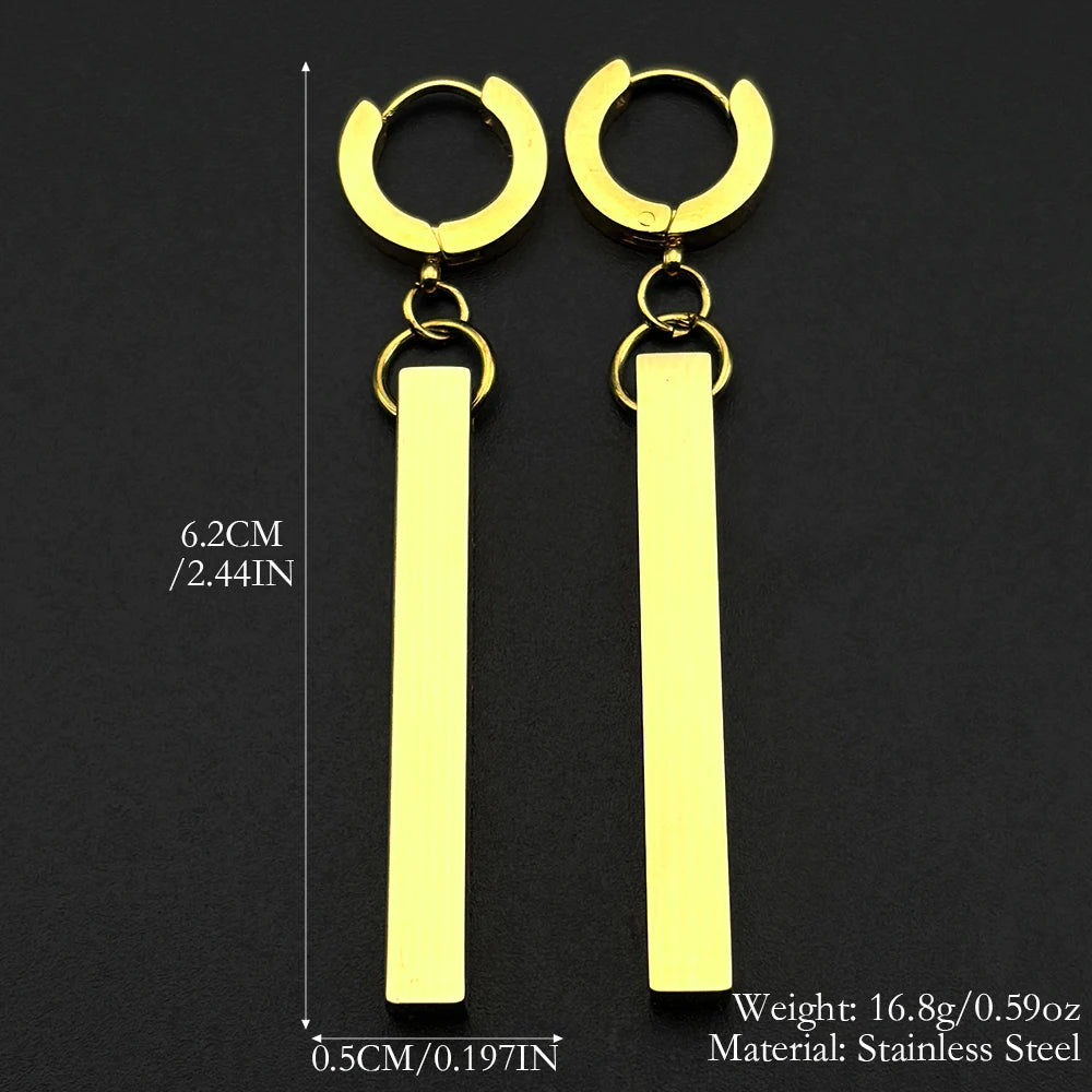Long Square Stick Ear Clip Stud Earrings Pendant Punk Cool Men Women Fashion HipHop Drop Party Korean Earring Jewelry Pendientes