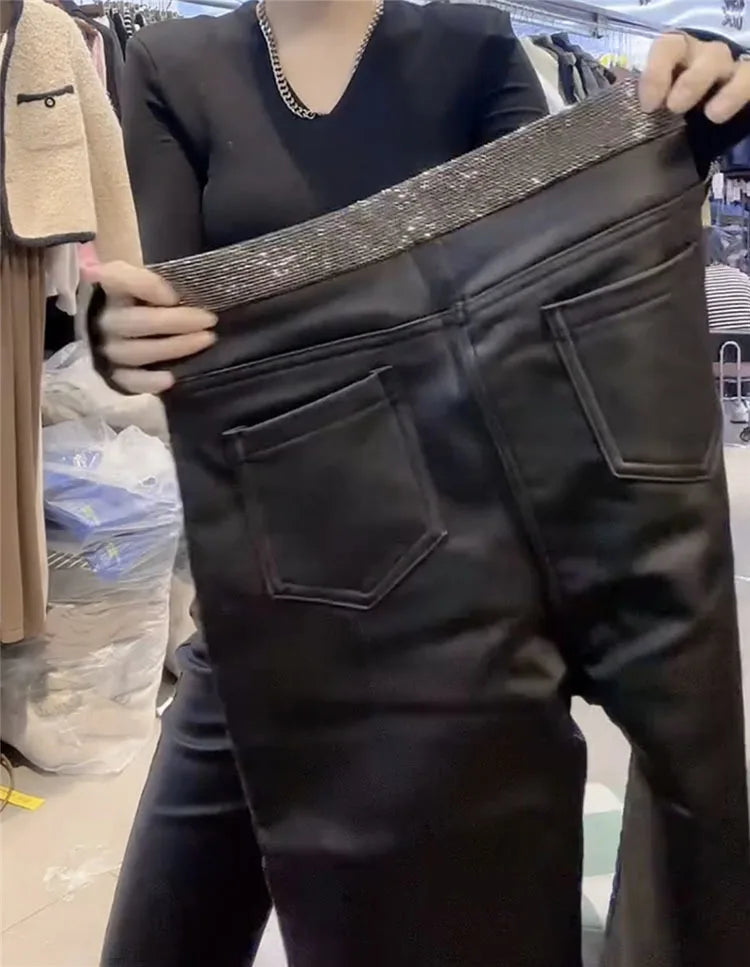 PENDRA Waist Leather Diamond Pants