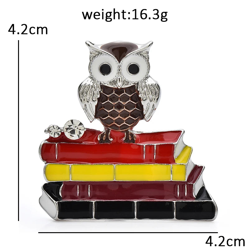 PENDRA Scholar Enamel Owl & Books Brooch