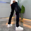 High-end 2026 Dark Blue Foot Zipper Jeans Men's Slim-fitting Small Straight Trendy Fashion Elastic Cargo Casual Trousers Male