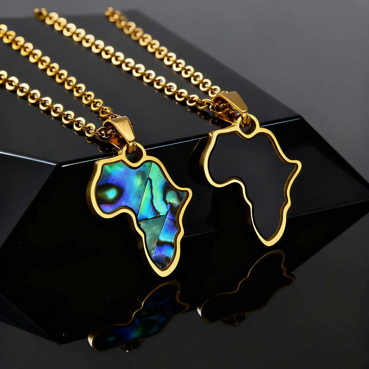 African Map Necklace for Men Boys,Gold Color Stainless Steel Abalone Shell Pendant Necklace,Map Jewelry Gift