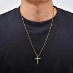Hip Hop Men Zircon Cross Necklace,Punk Street Cross Metal Pendant Necklace,Charm Jewelry Gift for Him Dad