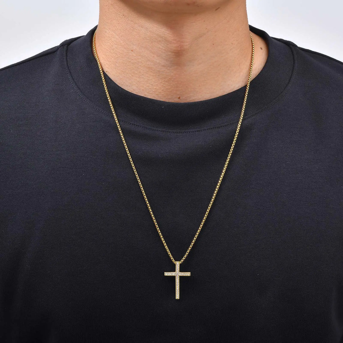 Hip Hop Men Zircon Cross Necklace,Punk Street Cross Metal Pendant Necklace,Charm Jewelry Gift for Him Dad