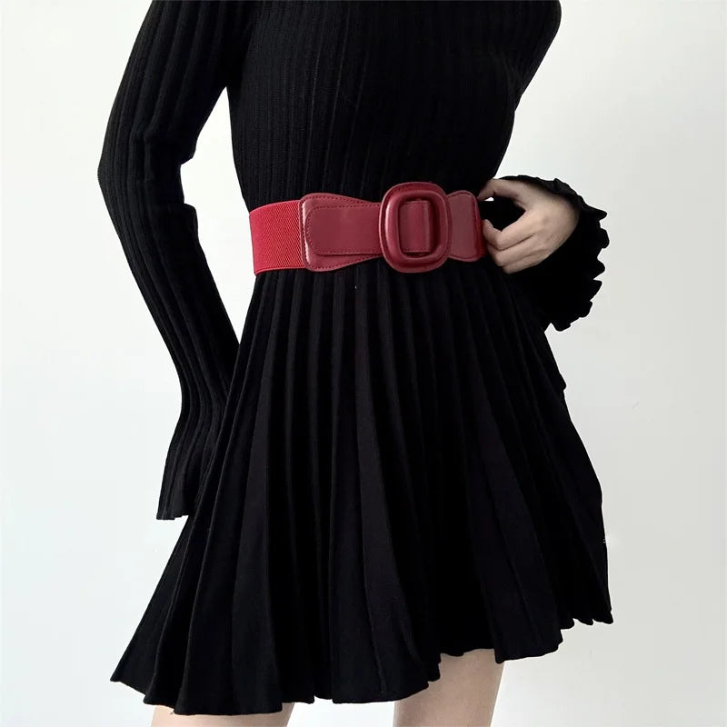 Trend Classic Elegant Wide Belt For Women Elastic Cummerbund Square Buckle New Fashion Waistband Female For Dress and jacket