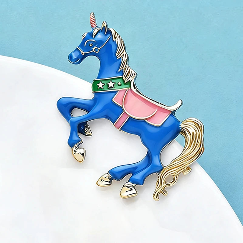 Wuli&baby Enamel Horse Raising Legs Brooch Pins Elegant Animal Metal Badge 2 Colors Jewelry Accessory For Suit and Party