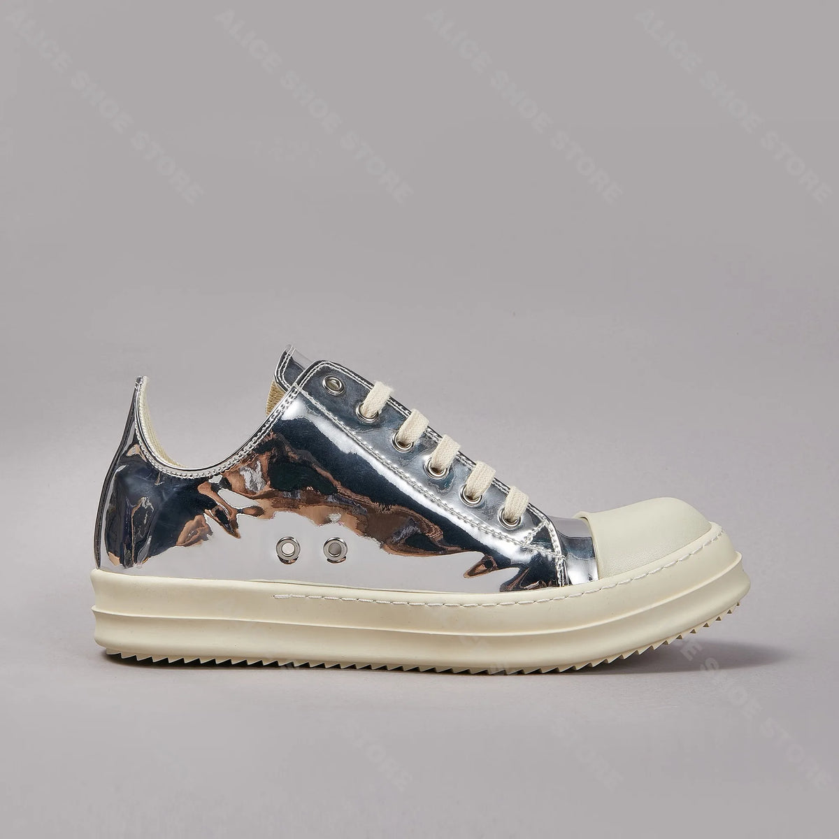 PENDRA Silver Shadow Silver Low-Top Lace-Up Flat Sneakers
