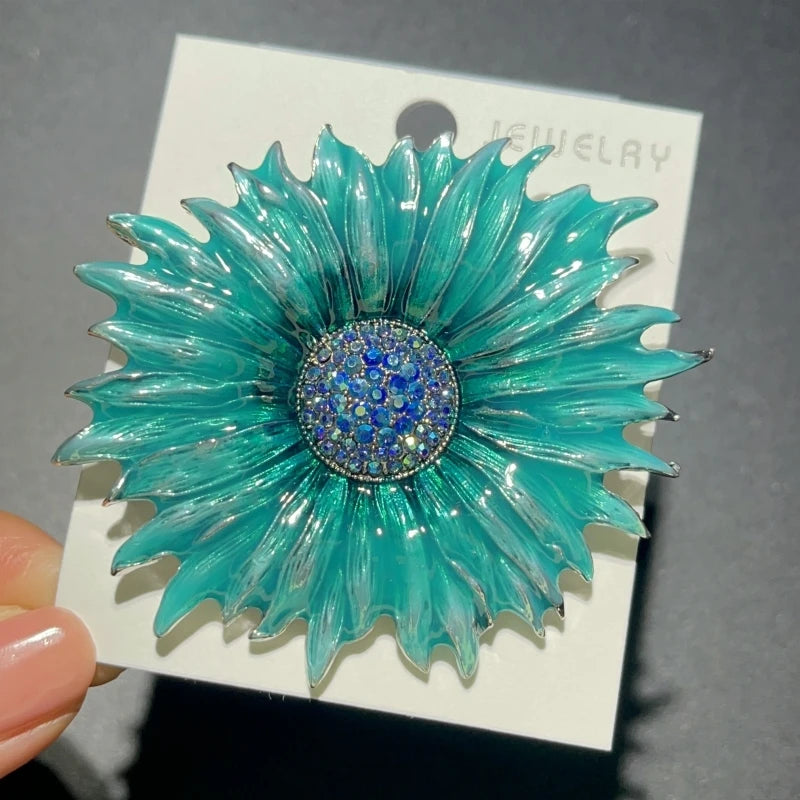 PENDRA Sunbrowna Enamel Brown Sunflower Brooch