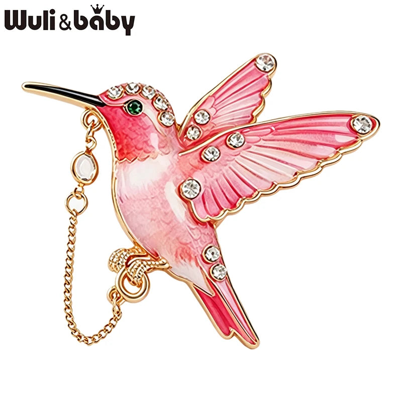 PENDRA Hummingchain 4-Color Enamel Rhinestone Hummingbird Brooch