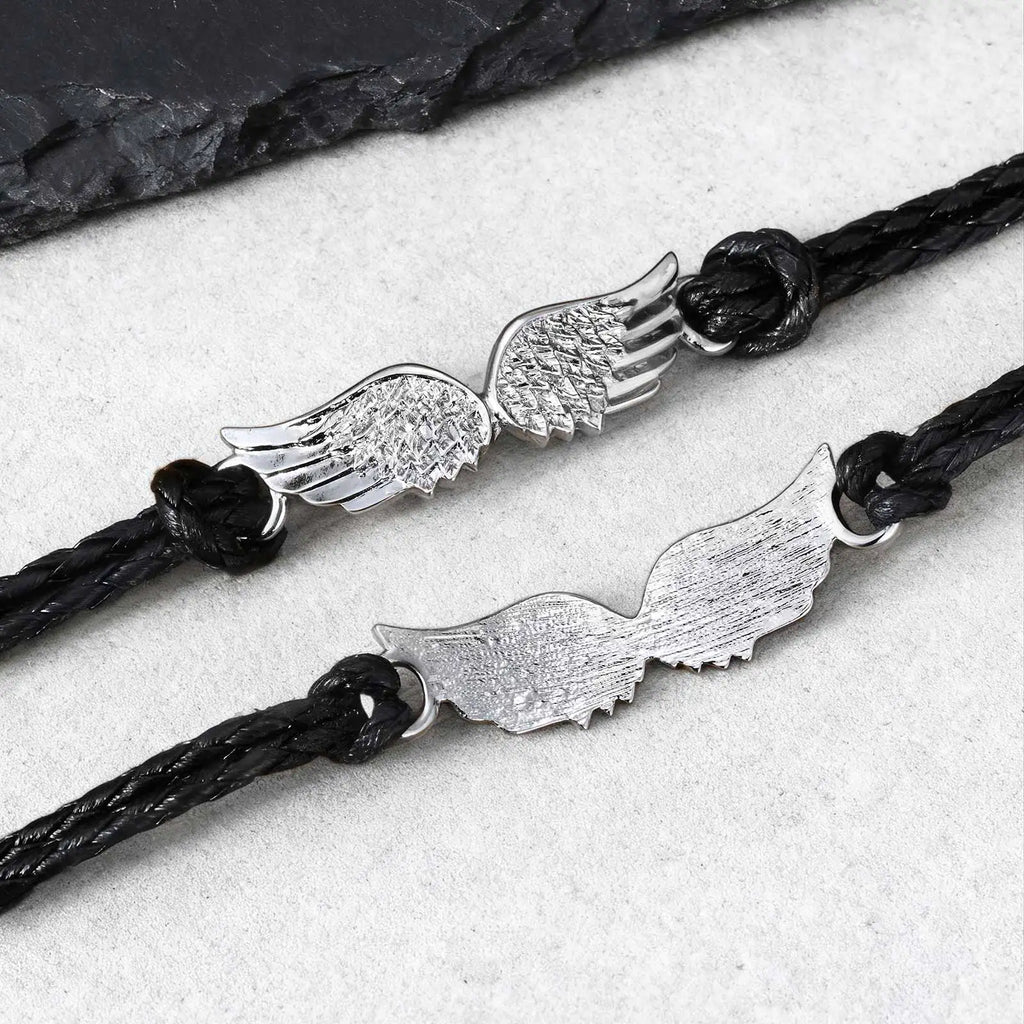 Angel Wings Bracelets for Men Boys,Black Rope Adjustable Wristband,Personality Exquisite Jewelry Gift