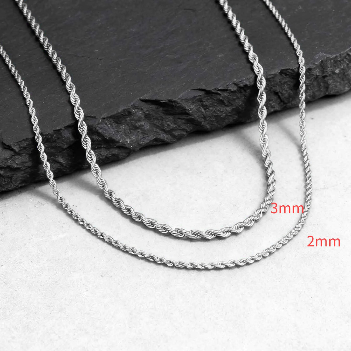 2pcs Men's Chain Necklace,Stainless Steel Black Gold Silver Color Twisted Rope Chain Collars,Trendy Punk Basic Chains Gift