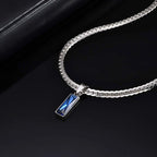 Sea Blue Geometric Pendant Necklace for Men Boys,Stainless Steel Blade Flat Cuban Chain Collars,Hip Hop Cool Jewelry Gift