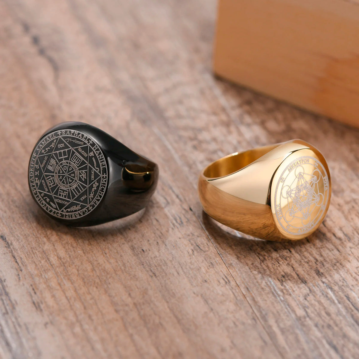 Men Signet Rings, Mens Amulet Ring,Solomon's Secret Seal Horse Seal of the seven archangels Stainless Steel Ring Jewelry