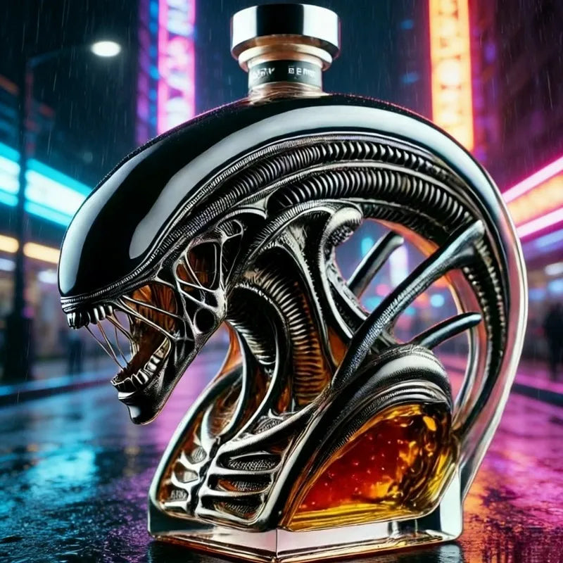 Novelty Alien Creature Whiskey Decanter, Unique Glass Bottle for Sci-Fi Gifting & Home Bar Decor Alien Xenomorph