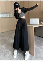 Oversize Wide Leg Pants For Women Gathered Waist Spliced Ruched Casual Solid Long Trousers Female Clothing Summer