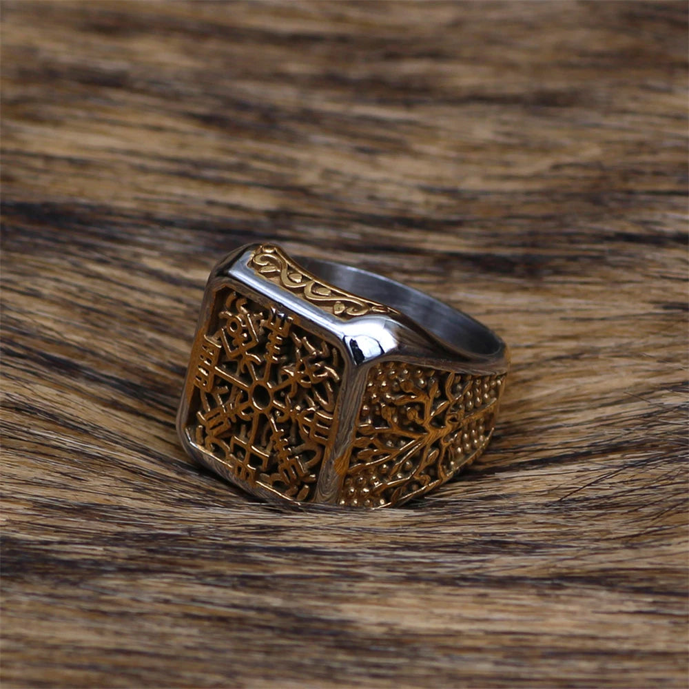 PENDRA Viking Trident Gold Steel Ring