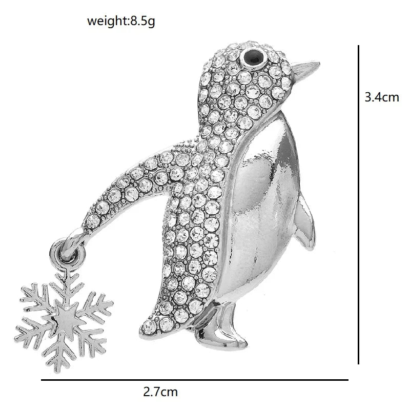 Wuli&baby Lovely Taking Snowflake Penguin Brooches Metal Rhinestone Animal Brooch Pins For Women's Clothes Backpack Gifts