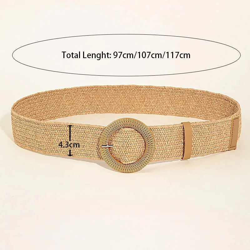 PENDRA Zaraellea Straw Round Buckle Boho Belt