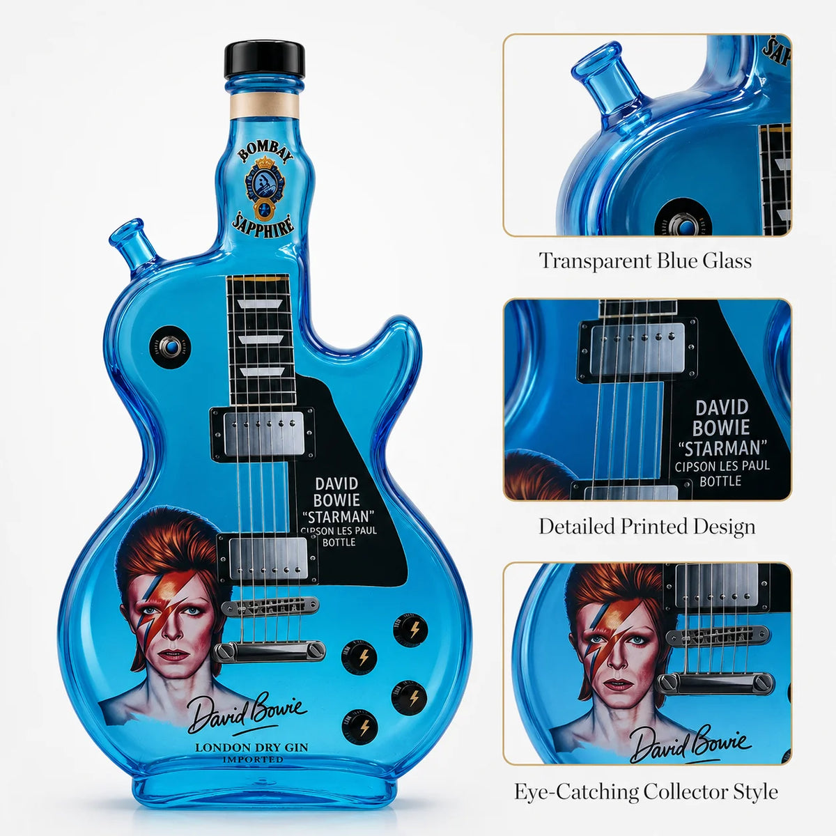 David Bowie Starman Theme Glass Whiskey Decanter Guitar Bottle Music Fan Collectible Home Decor