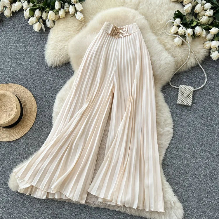 Korean version light mature style high waisted pleated wide leg pants women's spring commuting loose high-end fashion pants