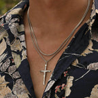 2pcs Catholic Crucifixion Necklace for Men,Stainless Steel Stacked Cross Chain Necklace,Birthday Party Punk Jewelry Gift