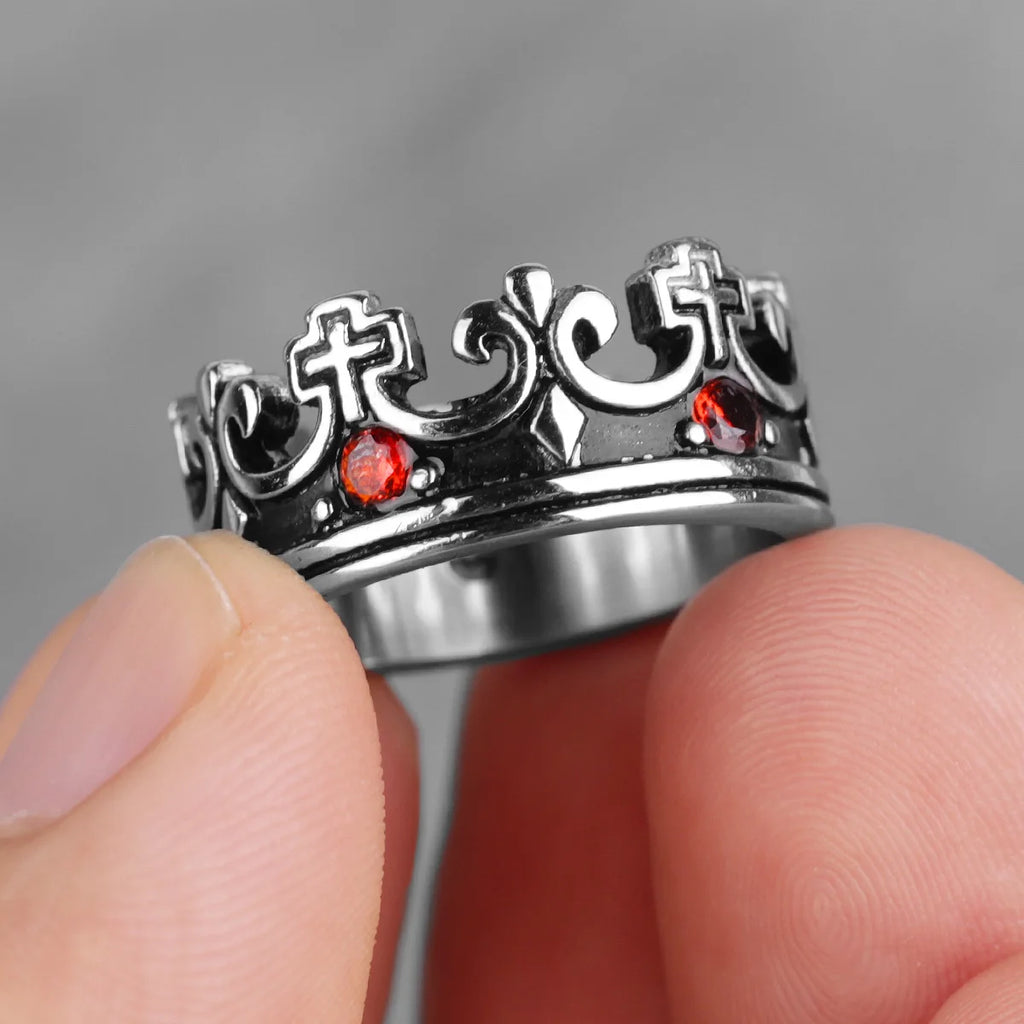 PENDRA Royal Crown Rhinestone Steel Ring