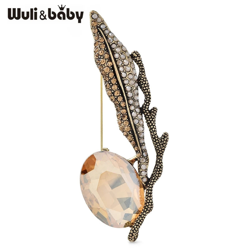 PENDRA Leafcrystal Crystal Leaf Brooch