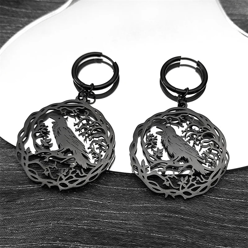 Goth Crow Hoops Ear Rings for Women Stainless Steel Gold Color Hollow Animal Raven Earrings Jewelry Halloween Gift EZZZ955S06