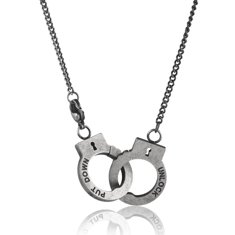 Vintage Handcuffs Stainless Steel Men Women Bracelets Necklaces Pendants Chain Trendy Fashion Jewelry Creativity Gift Wholesale