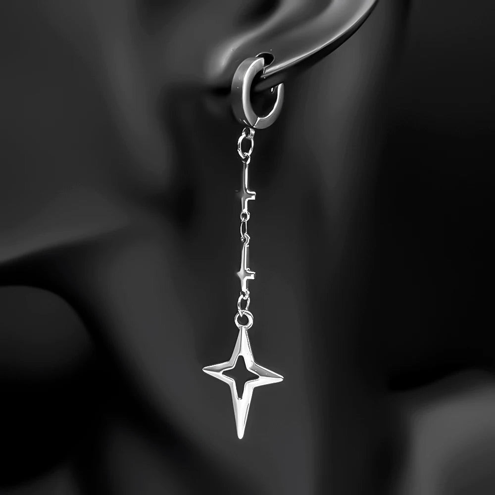 Punk Star Cross Earrings For Women Korean Y2K  Rock Grim Stainless Steel Silver Color Hollow Drop Ear Hooks Jewelry Accessories