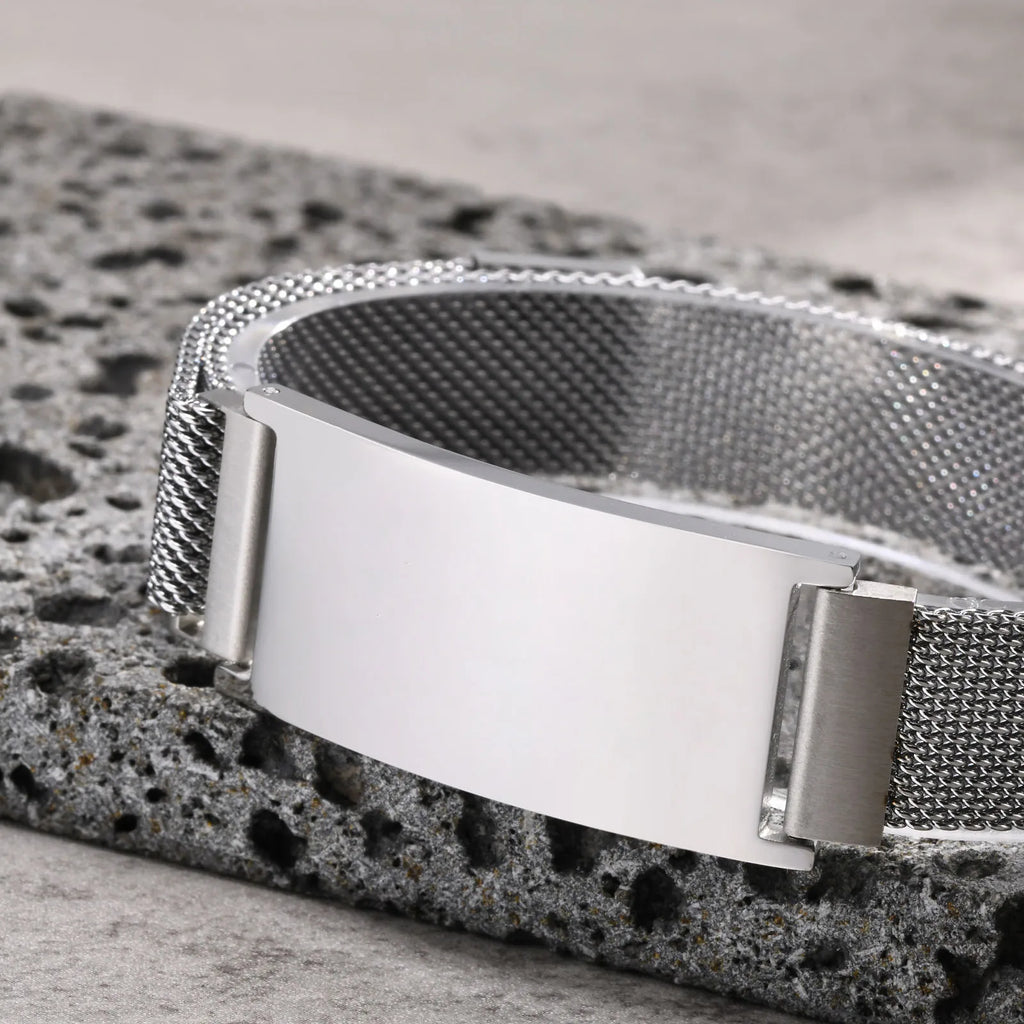 Chunky Magnetic Mesh Strap Bracelets for Men Boys,Custom Text ID Name Chain Wristband,Valentine's Day Father's Day Gift