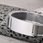 Chunky Magnetic Mesh Strap Bracelets for Men Boys,Custom Text ID Name Chain Wristband,Valentine's Day Father's Day Gift