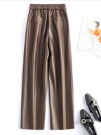 2025 autumn and winter new style leather pants elastic high waisted slim fit commute straight leg pants for women